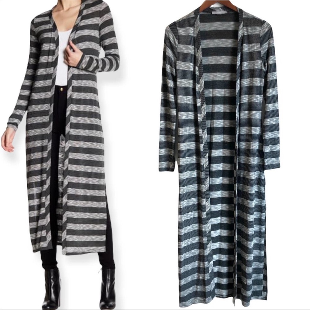 Tart Duster Cardigan Size S Striped Split Side Full Length Lightweight Sweater - Picture 2 of 6